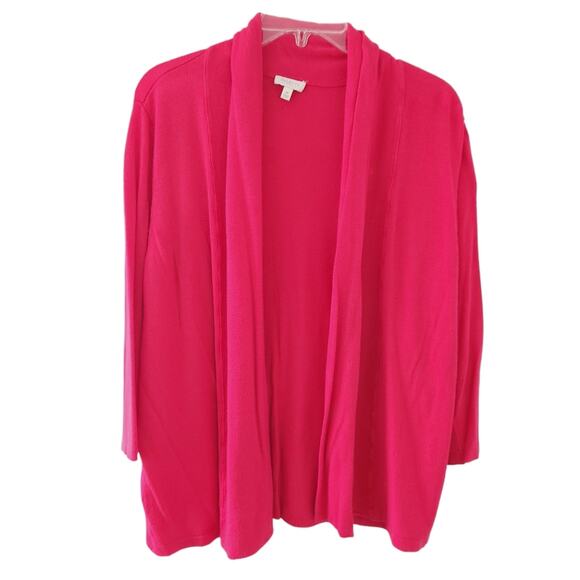 Talbots Open Cardigan Medium Petite Color is Raspberry Pink/Red, 3/4 Sleeves - Picture 2 of 6